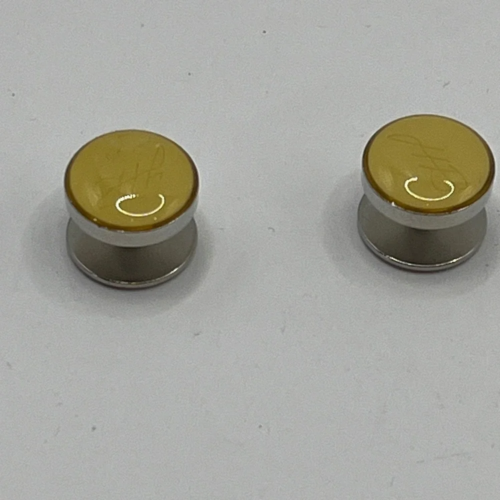 Mens Silver Tone Cufflinks Yellow Enamel Engraved Formal Dress‎